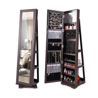 brown rotating jewelry armoire with full-length mirror function view 3
