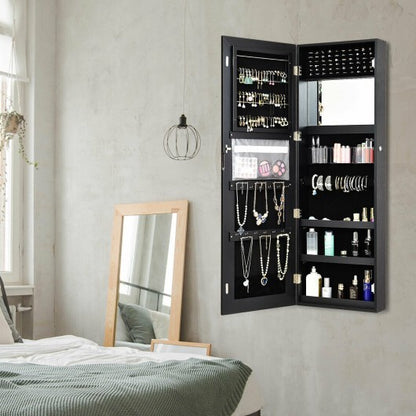 Mirrored Jewelry Armoire with Full-Length Mirror and LED Lights – Sleek & Secure Storage Solution