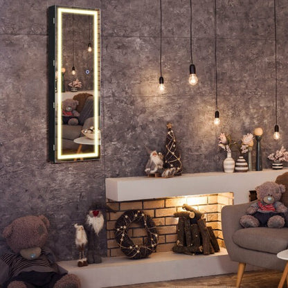 Mirrored Jewelry Armoire with Full-Length Mirror and LED Lights – Sleek & Secure Storage Solution