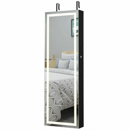 Mirrored Jewelry Armoire with Full-Length Mirror and LED Lights – Sleek & Secure Storage Solution