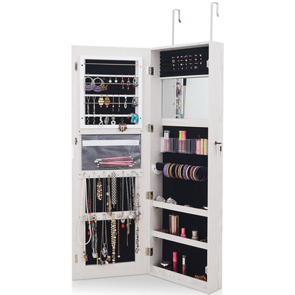 White Mirrored Jewelry Armoire with Full-Length Mirror & LED Lights – Elegant & Secure Jewelry Storage