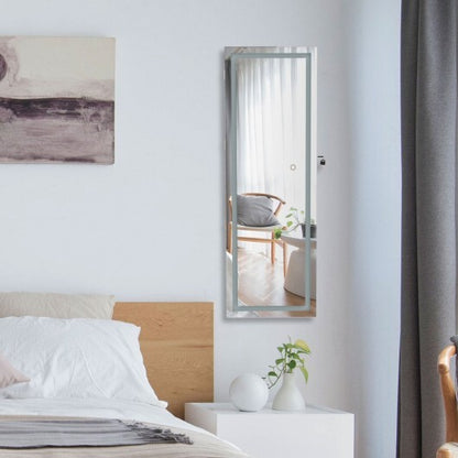 White Mirrored Jewelry Armoire with Full-Length Mirror & LED Lights – Elegant & Secure Jewelry Storage