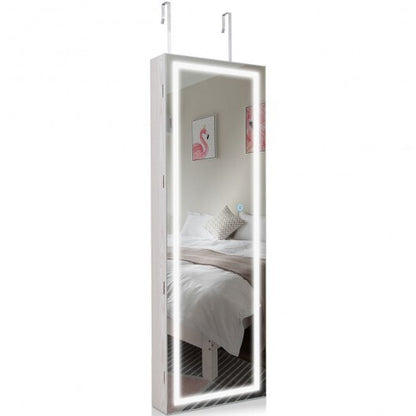 White Mirrored Jewelry Armoire with Full-Length Mirror & LED Lights – Elegant & Secure Jewelry Storage