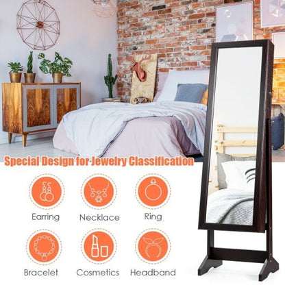 mahogany mirrored jewelry armoire with full-length reflection