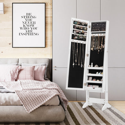 White Mirrored Standing Jewelry Cabinet Storage Box – Elegant & Secure Jewelry Organizer