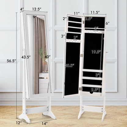 White Mirrored Standing Jewelry Cabinet Storage Box – Elegant & Secure Jewelry Organizer