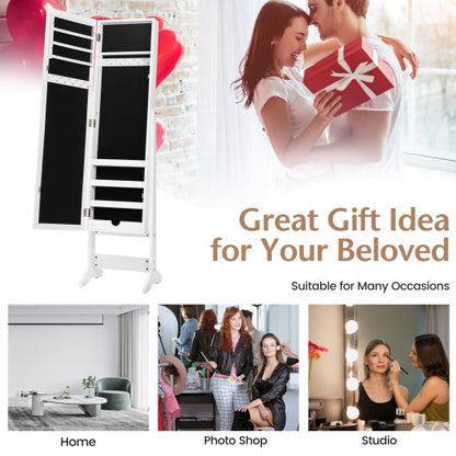 White Mirrored Standing Jewelry Cabinet Storage Box – Elegant & Secure Jewelry Organizer