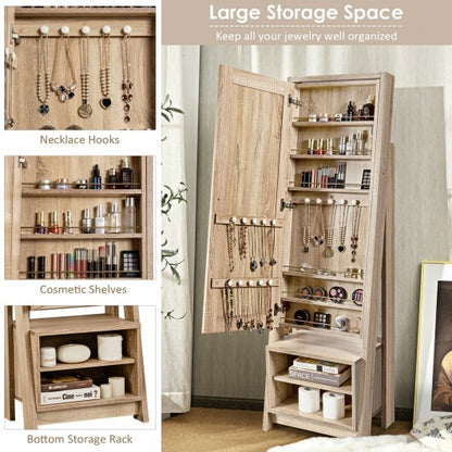 2-in-1 Wooden Cosmetics Storage Cabinet with Full-Length Mirror and Bottom Rack – The Ultimate Beauty Organizer