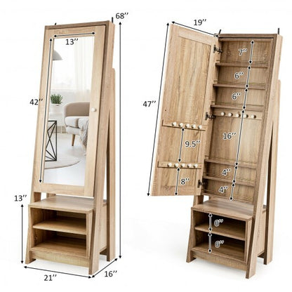 2-in-1 Wooden Cosmetics Storage Cabinet with Full-Length Mirror and Bottom Rack – The Ultimate Beauty Organizer