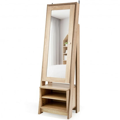 2-in-1 Wooden Cosmetics Storage Cabinet with Full-Length Mirror and Bottom Rack – The Ultimate Beauty Organizer