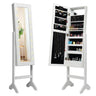 Mirrored Jewelry Cabinet Armoire Organizer w/ LED lights-White - Color: White