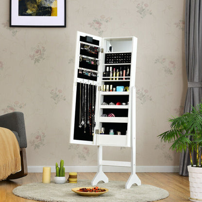 Mirrored Jewelry Cabinet Armoire Organizer w/ LED lights-White - Color: White