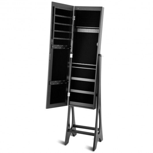 LED Jewelry Cabinet Armoire Organizer with Bevel Edge Mirror – Black