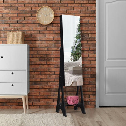 LED Jewelry Cabinet Armoire Organizer with Bevel Edge Mirror – Black