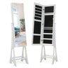 Freestanding Jewelry Cabinet Armoire Organizer with Bevel Edge Mirror-White - Color: White