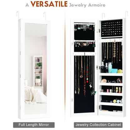 Door & Wall Mounted Armoire Jewelry Cabinet with Full-Length Mirror – Space-Saving & Elegant Storage Solution
