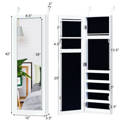Door & Wall Mounted Armoire Jewelry Cabinet with Full-Length Mirror – Space-Saving & Elegant Storage Solution