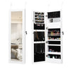 Lockable Wall/Door Mounted Mirror Jewelry Cabinet with LED Lights – White