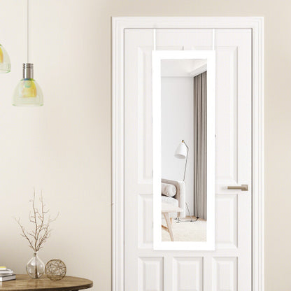Lockable Wall/Door Mounted Mirror Jewelry Cabinet with LED Lights – White