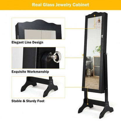 Mirrored Lockable Jewelry Cabinet Armoire Organizer Storage Box-Black - Color: Black