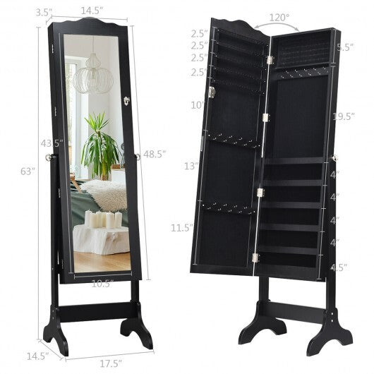 Mirrored Lockable Jewelry Cabinet Armoire Organizer Storage Box-Black - Color: Black