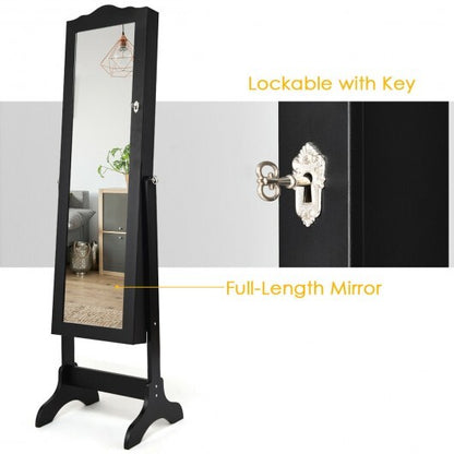 Mirrored Lockable Jewelry Cabinet Armoire Organizer Storage Box-Black - Color: Black