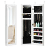 Wall & Door Mounted Mirrored Jewelry Cabinet with LED Light - White