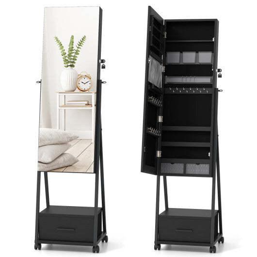 Jewelry Cabinet with Full-Length Mirror – Black