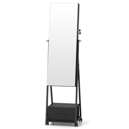 Jewelry Cabinet with Full-Length Mirror – Black