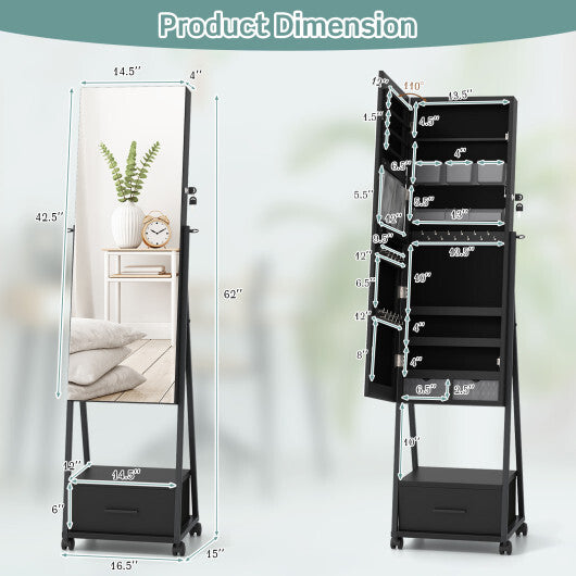 Jewelry Cabinet with Full-Length Mirror – Black