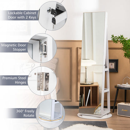 360° Rotating Jewelry Armoire with Full-Length Mirror & Adjustable LED Lights – White
