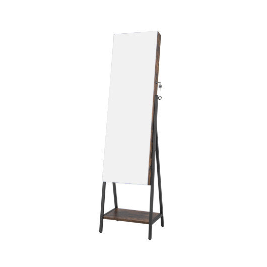 Freestanding Jewelry Cabinet with Full-Length Mirror – Rustic Brown