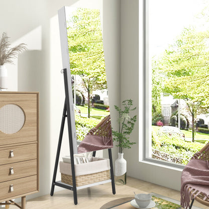 Freestanding Jewelry Cabinet with Full-Length Mirror – White