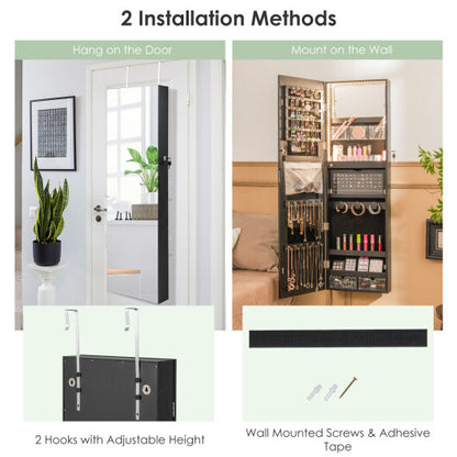 Wall-Mounted Jewelry Cabinet with Full-Length Mirror - Black