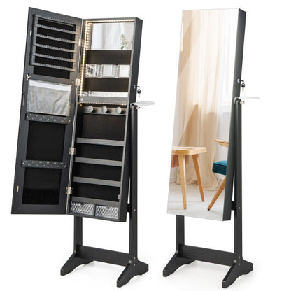 Freestanding Jewelry Cabinet with Full-Length HD Mirror – Black Color