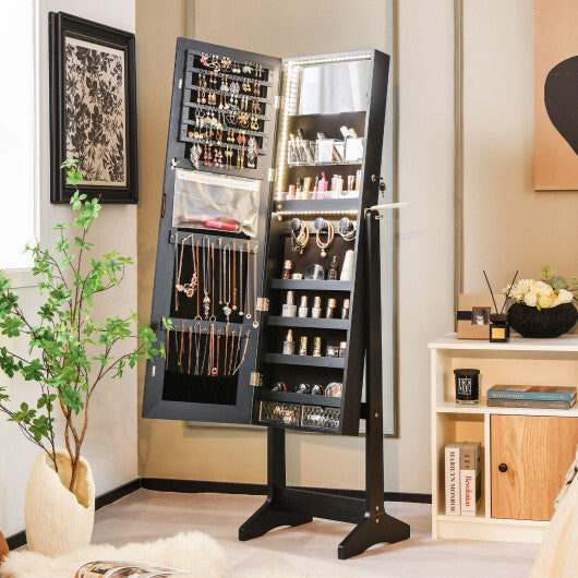 Freestanding Jewelry Cabinet with Full-Length HD Mirror – Black Color