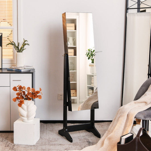 Freestanding Jewelry Cabinet with Full-Length HD Mirror – Black Color