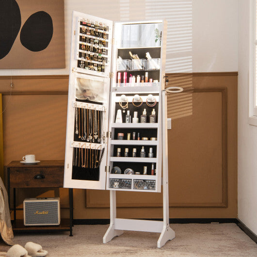 Freestanding Jewelry Cabinet with Full-Length HD Mirror – White Color