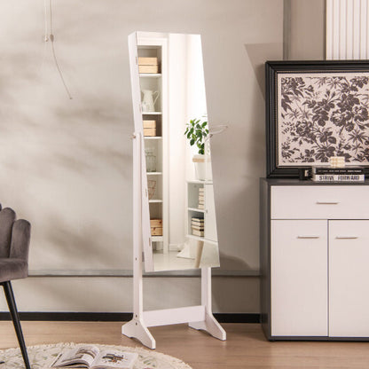 Freestanding Jewelry Cabinet with Full-Length HD Mirror – White Color