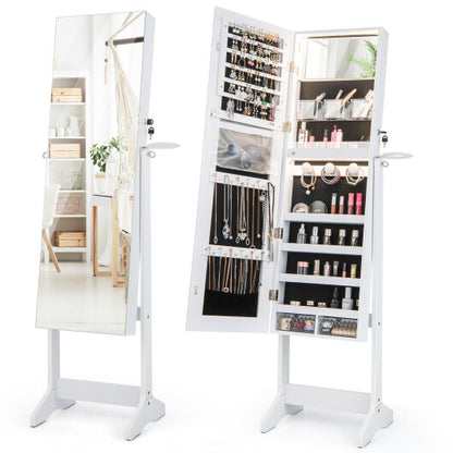 Freestanding Jewelry Cabinet with Full-Length HD Mirror – White Color