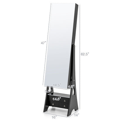 Freestanding Full-Length LED Mirrored Jewelry Armoire with 6 Drawers – Elegant Black Jewelry Storage Solution