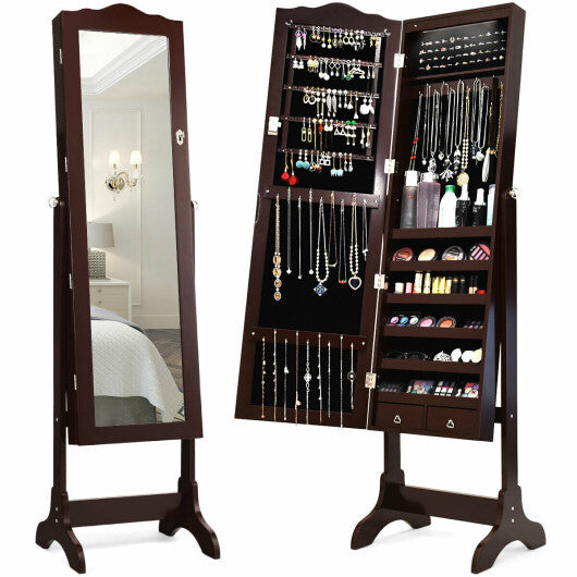Viva Vanity Full-Length LED Jewelry Armoire with 4 Tilting Angles – Coffee Color