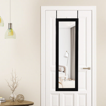 Lockable Wall/Door Mounted Mirror Jewelry Cabinet with LED Lights – Black