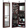 Full-Length Mirror Jewelry Cabinet with Ring Slots and Necklace Hooks – Dark Brown