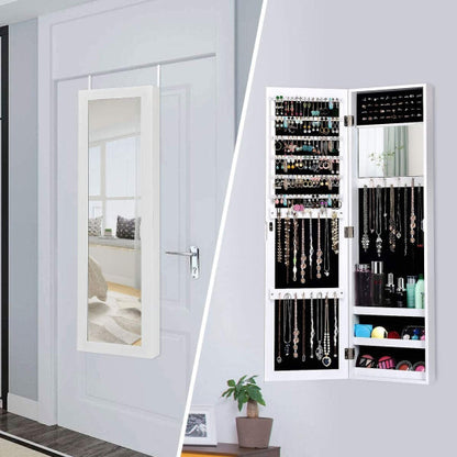 white mirrored jewelry armoire with full-length reflection view 6