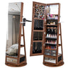 Lockable 360° Swivel Jewelry Cabinet with Full-Length Mirror & LED Lights – Walnut