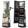 Lockable 360° Swivel Jewelry Cabinet with Full-Length Mirror & LED Lights – Black