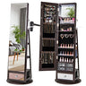 Lockable 360° Swivel Jewelry Cabinet with Full-Length Mirror & LED Lights – Dark Brown