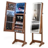 Lockable Jewelry Armoire Standing Cabinet with Lighted Full-Length Mirror – Walnut Finish