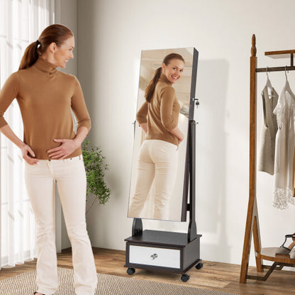 47-Inch Wall-Mounted Jewelry Armoire with Touch LED Mirror – Brown Finish